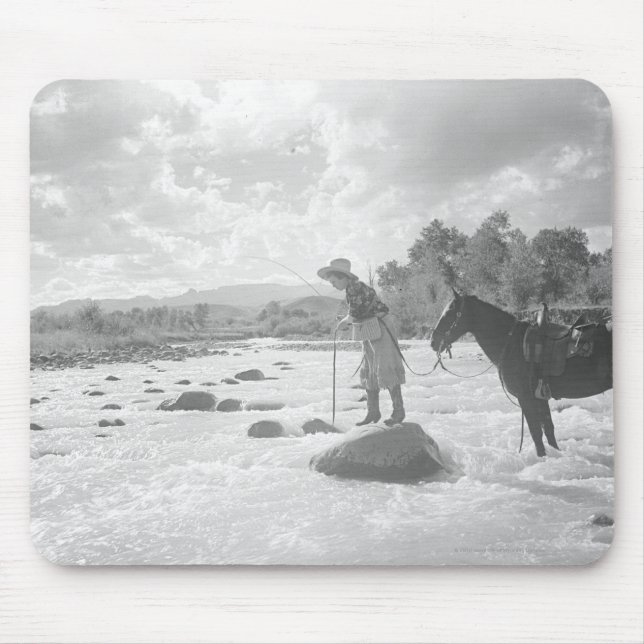 Frances Phelps Belden fly fishing in the river Mouse Mat (Front)
