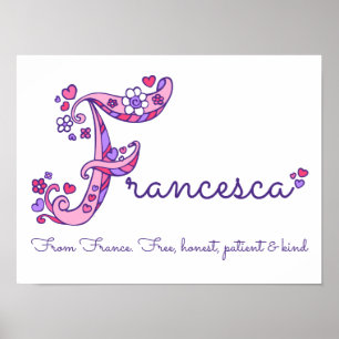 Francesca initial F doodle heart art name meaning Poster