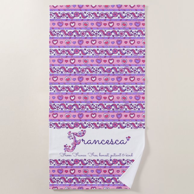 Francesca name meaning flower heart pink towel (Front)