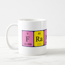 Mug featuring the name Francesca spelled out in symbols of the chemical elements