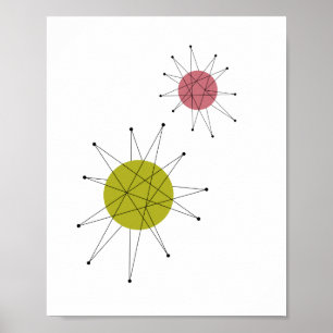 Franciscan Starburst Avocado Green Pink Midcentury Poster
