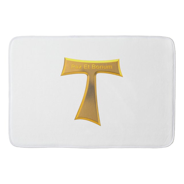 Franciscan Tau Cross Pax Et Bonum Gold Metallic Bath Mat (Front)