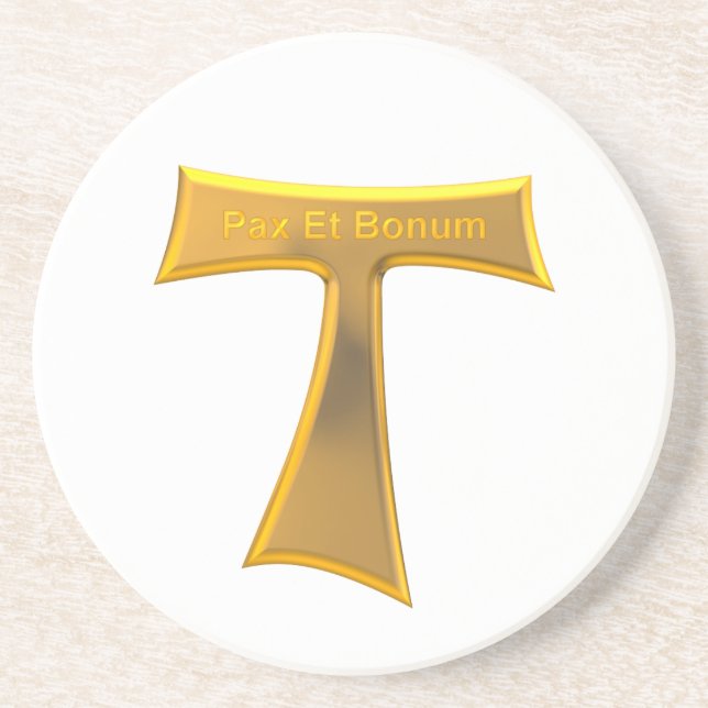 Franciscan Tau Cross Pax Et Bonum Gold Metallic Coaster (Front)