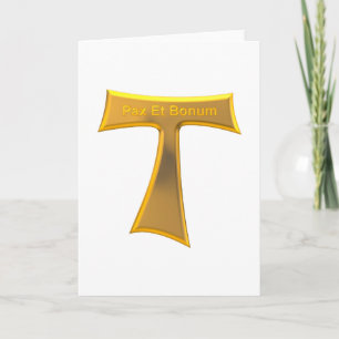 Franciscan Tau Cross Pax Et Bonum Gold Metallic Holiday Card