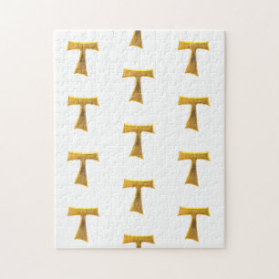 Franciscan Tau Cross Pax Et Bonum Gold Metallic Jigsaw Puzzle