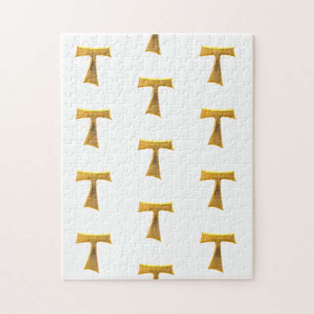 Franciscan Tau Cross Pax Et Bonum Gold Metallic Jigsaw Puzzle (Vertical)