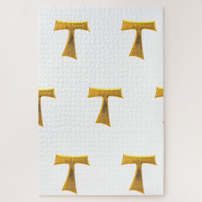 Franciscan Tau Cross Pax Et Bonum Gold Metallic Jigsaw Puzzle (Vertical)