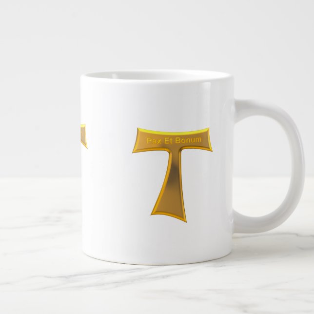 Franciscan Tau Cross Pax Et Bonum Gold Metallic Large Coffee Mug (Right)
