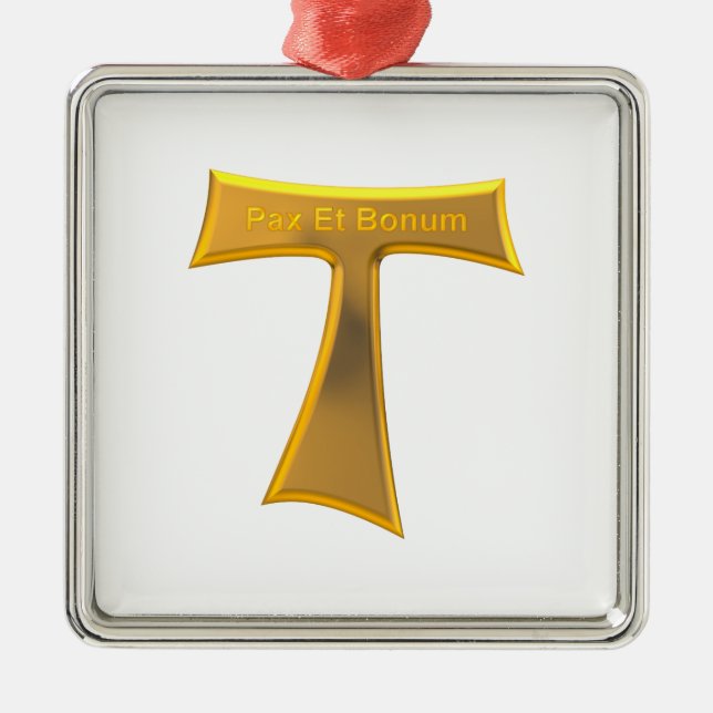 Franciscan Tau Cross Pax Et Bonum Gold Metallic Metal Tree Decoration (Front)