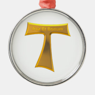 Franciscan Tau Cross Pax Et Bonum Gold Metallic Metal Tree Decoration