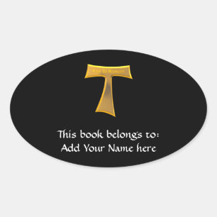 Franciscan Tau Cross Pax Et Bonum Gold Metallic Oval Sticker