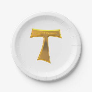 Franciscan Tau Cross Pax Et Bonum Gold Metallic Paper Plate
