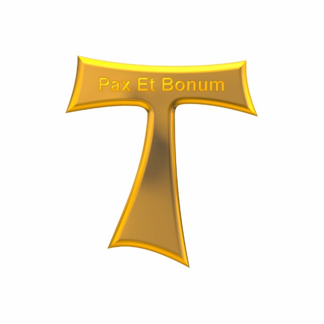 Franciscan Tau Cross Pax Et Bonum Gold Metallic Standing Photo Sculpture (Front)