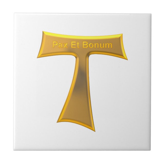 Franciscan Tau Cross Pax Et Bonum Gold Metallic Tile (Front)