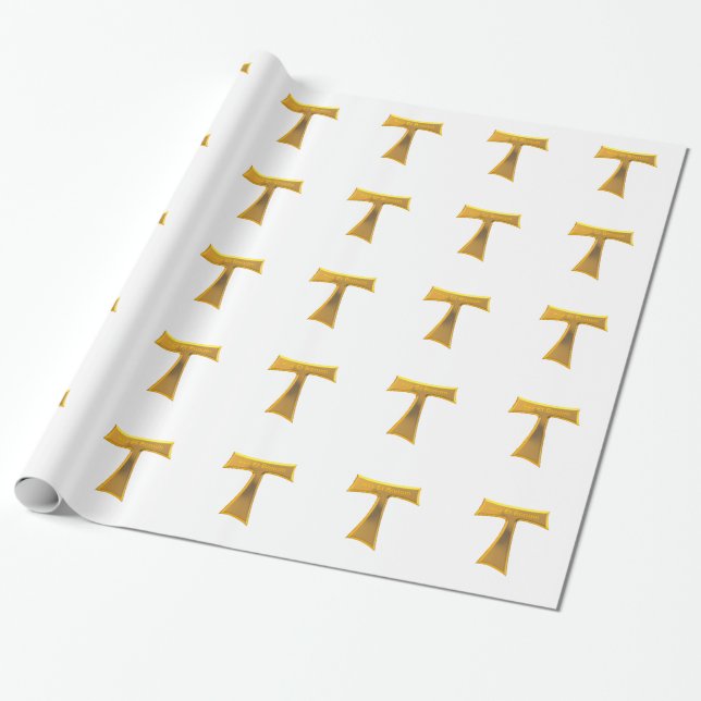 Franciscan Tau Cross Pax Et Bonum Gold Metallic Wrapping Paper (Unrolled)