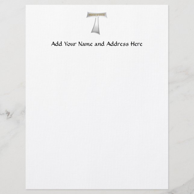 Franciscan Tau Cross Peace and Good Silver & Gold Custom Letterhead (Front)