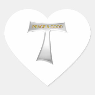 Franciscan Tau Cross Peace and Good Silver & Gold Heart Sticker