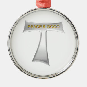 Franciscan Tau Cross Peace and Good Silver & Gold Metal Tree Decoration