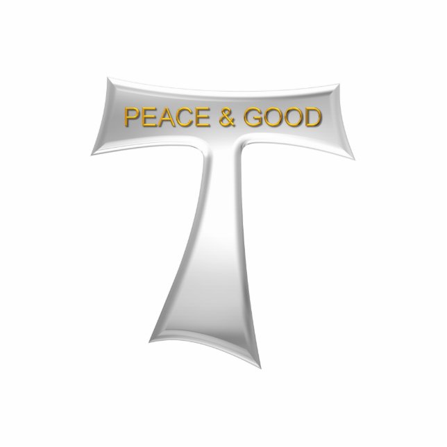 Franciscan Tau Cross Peace and Good Silver & Gold Standing Photo Sculpture (Front)