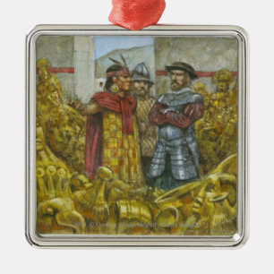 Francisco Pizarro next to Inca Emperor Atahualpa Metal Tree Decoration