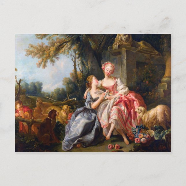 Francois Boucher The Billet Dou rococo ladies art Postcard (Front)