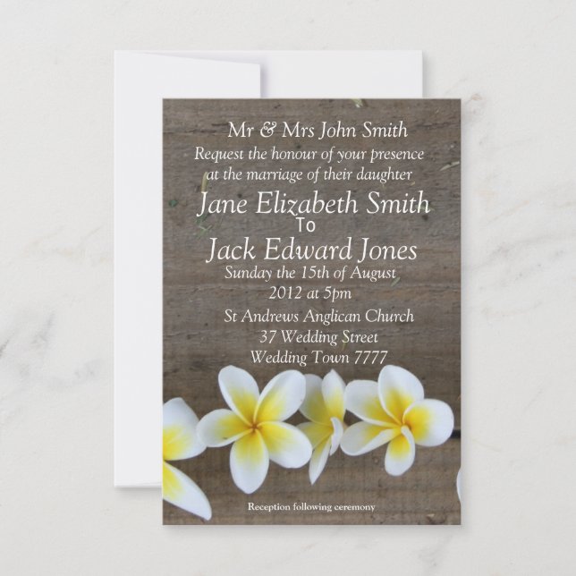 Frangipani Beach Wedding Custom Invitations (Front)