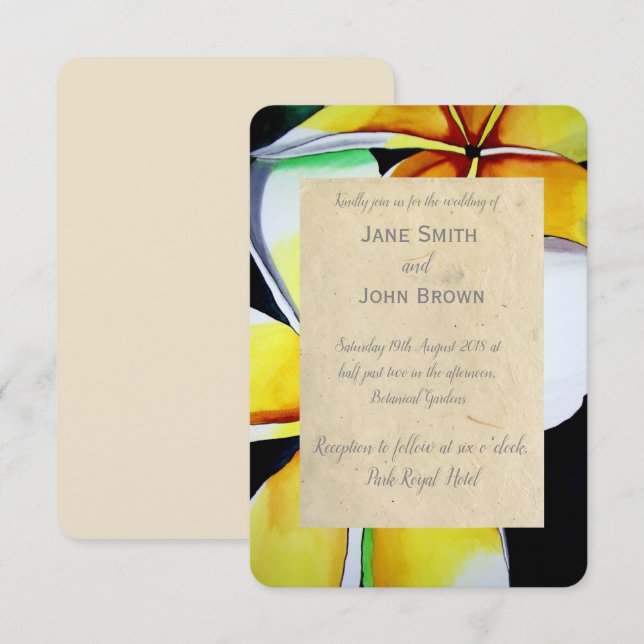 Frangipani beach wedding watercolour art tropical invitation (Front/Back)
