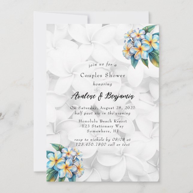 Frangipani Floral Hawaiian Couples Shower Invitation (Front)