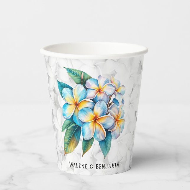 Frangipani Floral Hawaiian Wedding Custom Paper Cups (Front)