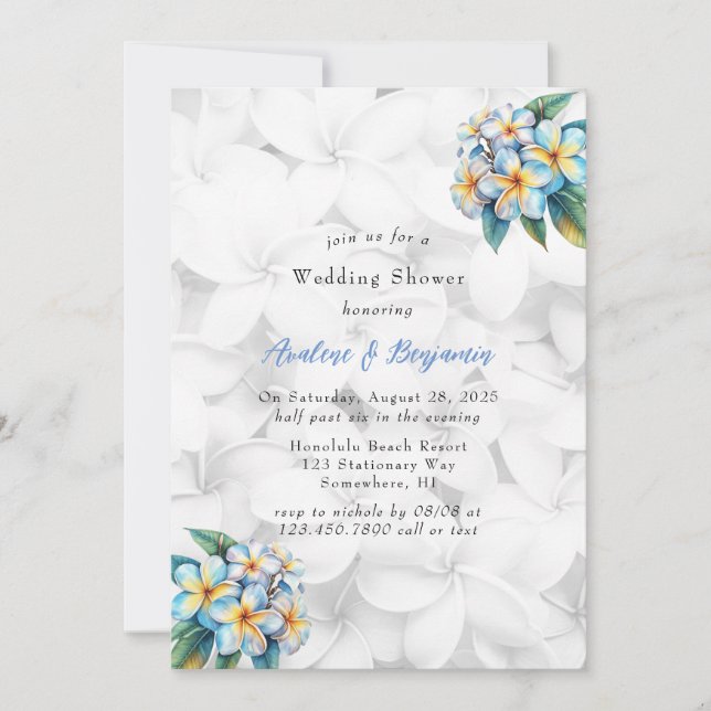 Frangipani Floral Hawaiian Wedding Shower Invitation (Front)