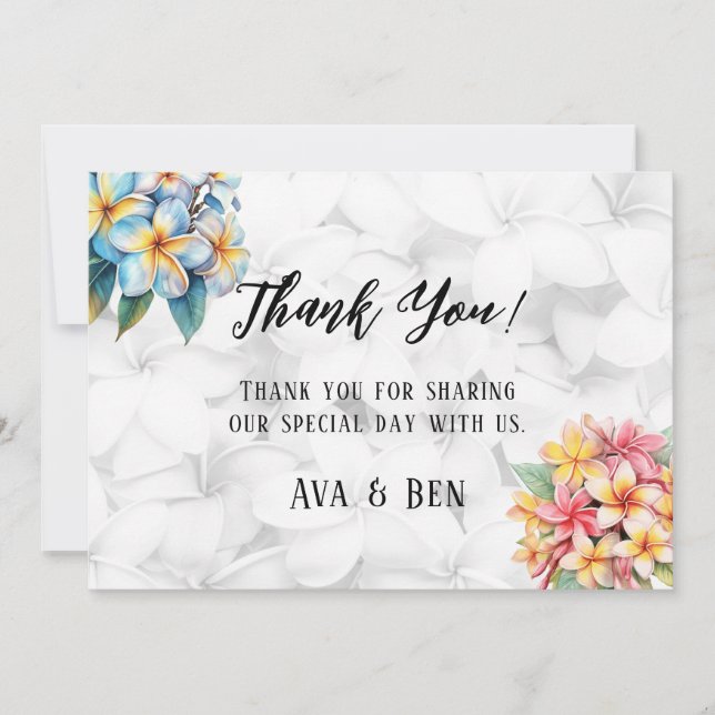 Frangipani Floral Hawaiian Wedding Thank You Card (Front)