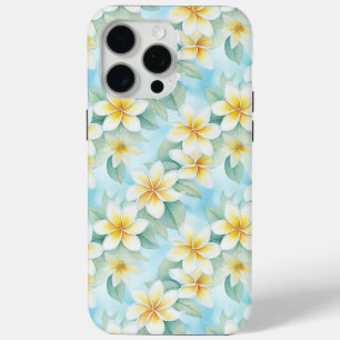 Frangipani Floral White Yellow Blue Patterned  iPhone 15 Pro Max Case