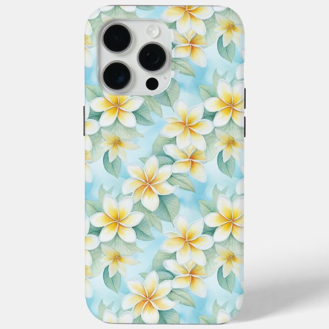 Frangipani Floral White Yellow Blue Patterned  Case-Mate iPhone Case (Back)