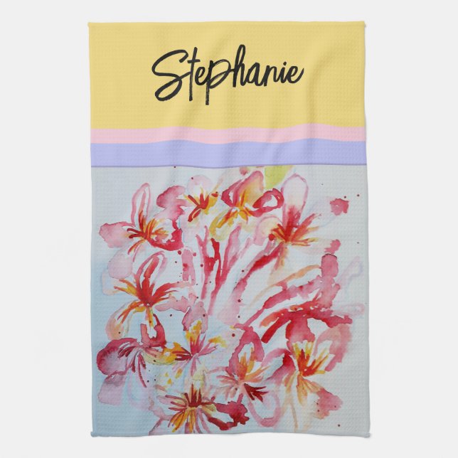 Frangipani Flower Flowers Watercolor Tropical Tea Towel (Vertical)