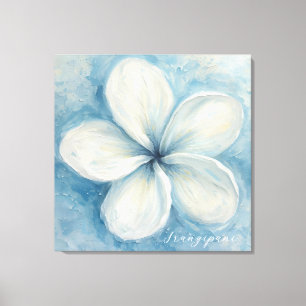 Frangipani Flower,Plumeria, Tropical, White Blue Canvas Print