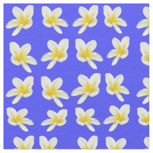 Frangipani Flowers On Sky Blue , Cotton Material. Fabric