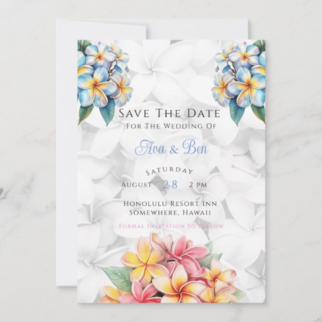 Frangipani Hawaiian Wedding Save The Date Card (Front)