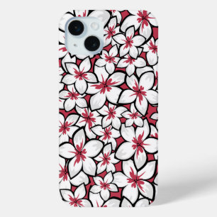 Frangipani Pattern Fuchsia Pink and White iPhone 15 Mini Case