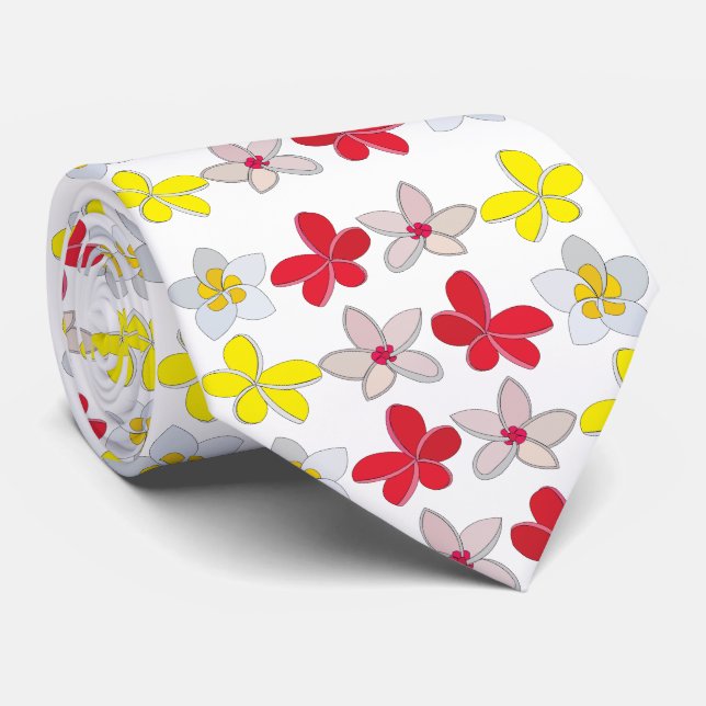 Frangipani Plumeria Colourful Floral Flowers Tie (Rolled)