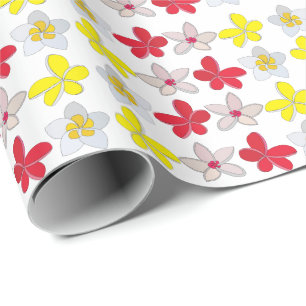 Frangipani Plumeria Colourful Flowers Floral Wrapping Paper