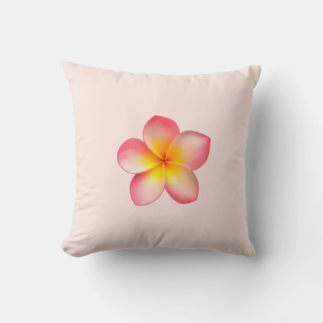Frangipani Plumeria Flower on Light Misty Rose Cushion (Front)