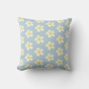 Frangipani Plumeria Flowers on Wondrous Blue Cushion