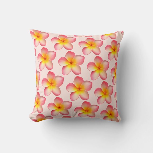 Frangipani Plumeria Flowers Throw Pillow (Front)