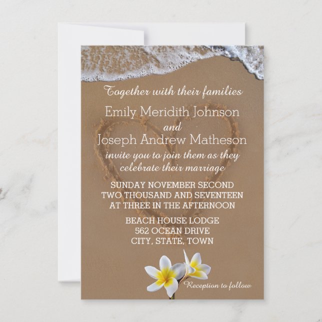 Frangipani Plumeria Ocean Wave Wedding Invitations (Front)