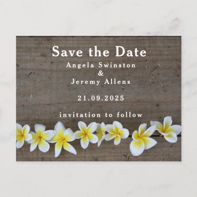 Frangipani / Plumeria Save The Date Wedding Card (Front)