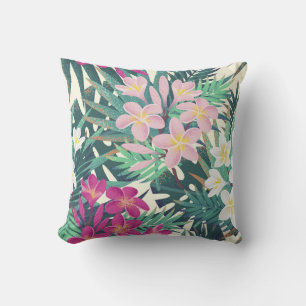 Frangipani Tropical: Pink-White Vintage. Cushion