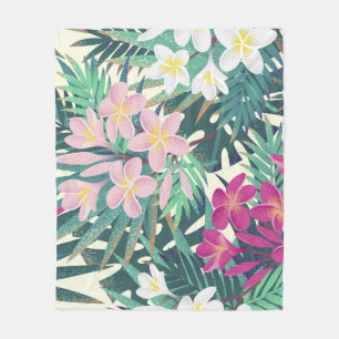 Frangipani Tropical: Pink-White Vintage. Fleece Blanket