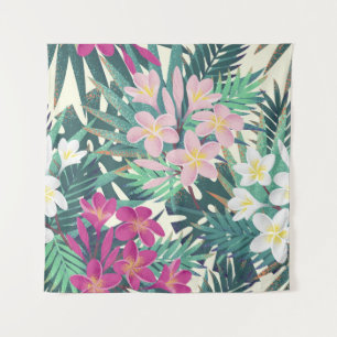 Frangipani Tropical: Pink-White Vintage. Tapestry