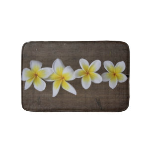 Frangipanis Plumeria on Rustic Wood Bath Mat