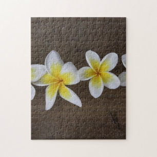 Frangipanis Plumeria on Rustic Wood Jigsaw Puzzle